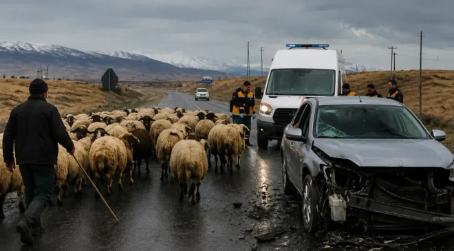 Kars’ta koyun sürüsü kazaya davetiye çıkardı: 3 yaralı