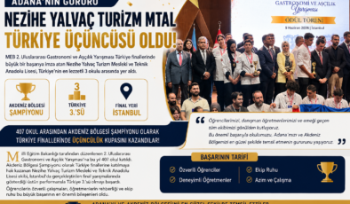 Adana’nın Gururu Nezihe Yalvaç Turizm MTAL Türkiye Üçüncüsü Oldu